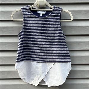 Derek Lam 10 Crosby Denim Stripe Sleeveless Layered Top Navy White XS JP81715SW